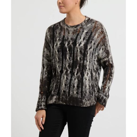 Avant Toi Crew Neck Cable Knit Sweater in Nero Carruba Grey/Brown Large - Picture 1 of 7